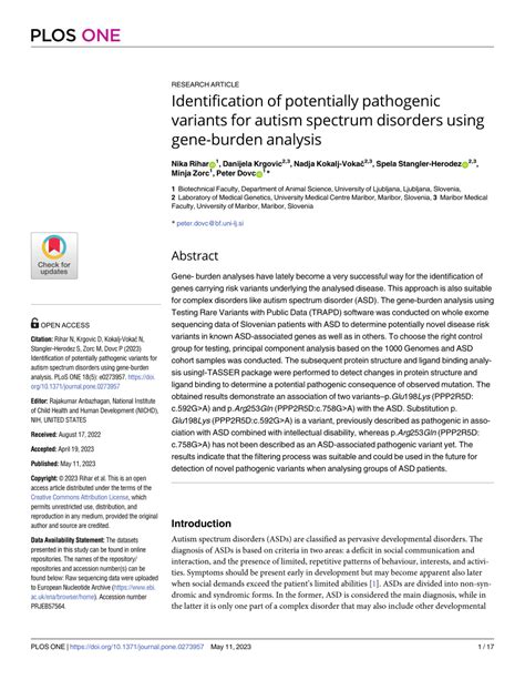 Pdf Identification Of Potentially Pathogenic Variants For Autism