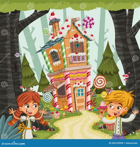 Hansel E Gretel Em Frente Casa De Doces Ilustra O Do Vetor