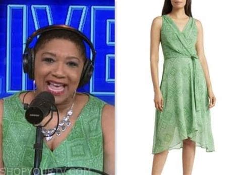 Live With Kelly And Mark May 2023 Deja Vus Green Patchwork Printed Wrap Dress Shop Your Tv