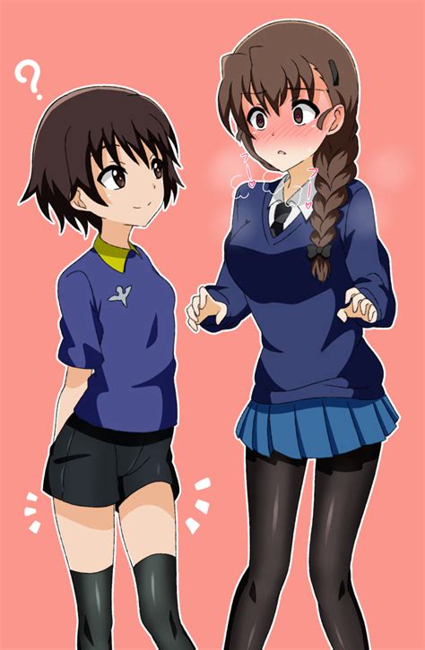 Safebooru 2girls Black Hair Black Legwear Black Shorts Blue Shirt