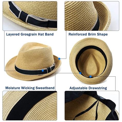 Packable Straw Fedora Panama Sun Summer Beach Hat Cuban Trilby Men