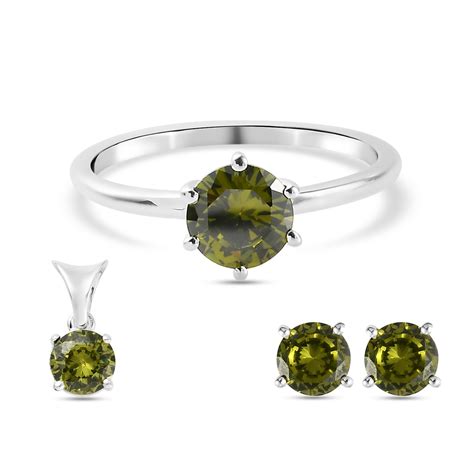 Er Set Lustro Stella Peridot Zirkonia Ring Ohrstecker Und Anh Nger