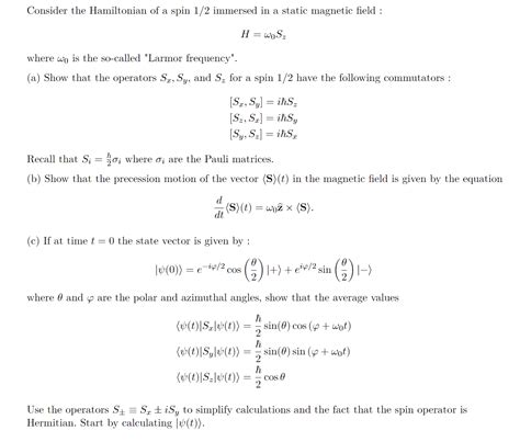 Solved Ehrenfest's Theorem for the Motion of Spin in a | Chegg.com