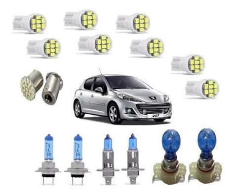 Kit Lampada Super Branca Farol Milha Leds Peugeot 207 8500K Techone