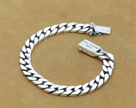 Luxury 925 Sterling Silver Bracelets Man High Polish Curb Link Chain
