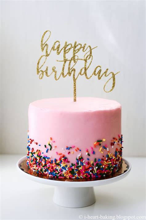 i heart baking!: pink sprinkles birthday cake with gold birthday topper