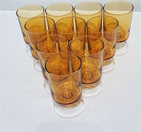 10 Vintage Amber Luminarc French Stemware Retro Bar Glasses Retro Bar Cart 1970s