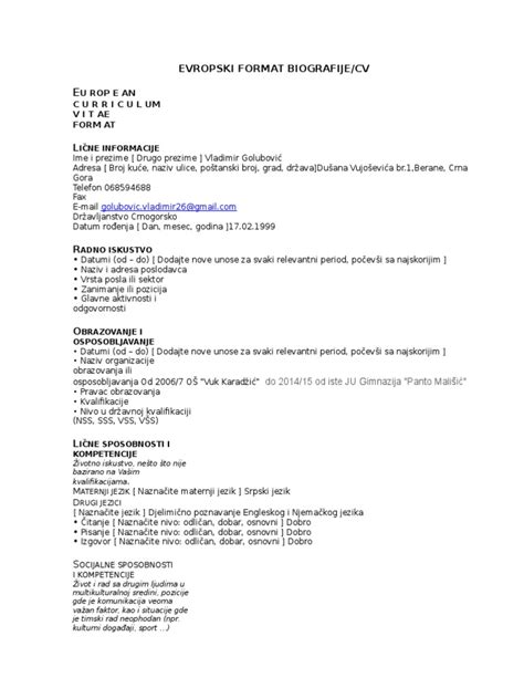 105 Evropski Format Cv Pdf