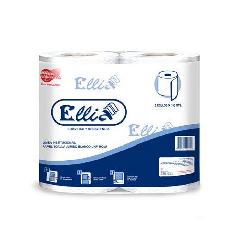 Papel Toalla Jumbo Blanco Hoja Rollos Por Mts Ellia