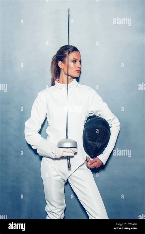 Young Female Fencer With Weapon Stock Photo Alamy