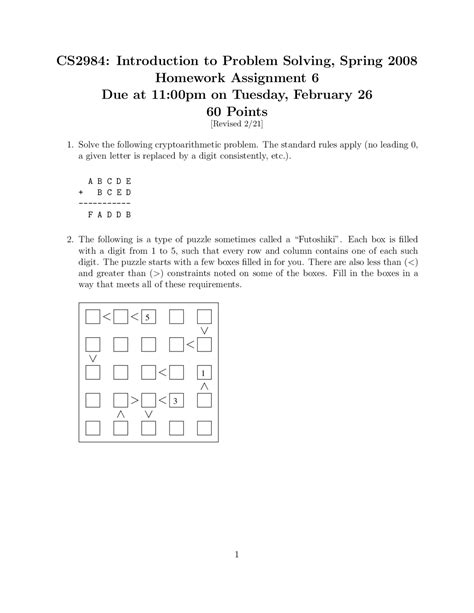 Assignment 6 Introduction To Problem Solving In Cross Sums Cs 2104