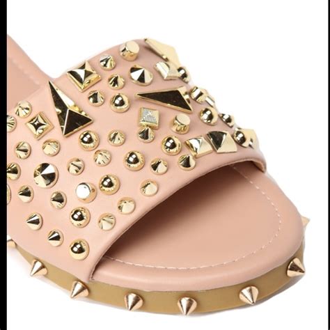 Shoes Newstylish Toya Nude Studded Spiked Slides Poshmark