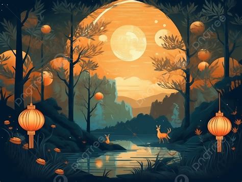 Beautiful Moon Background For Mid Autumn Festival Forest Watch Full