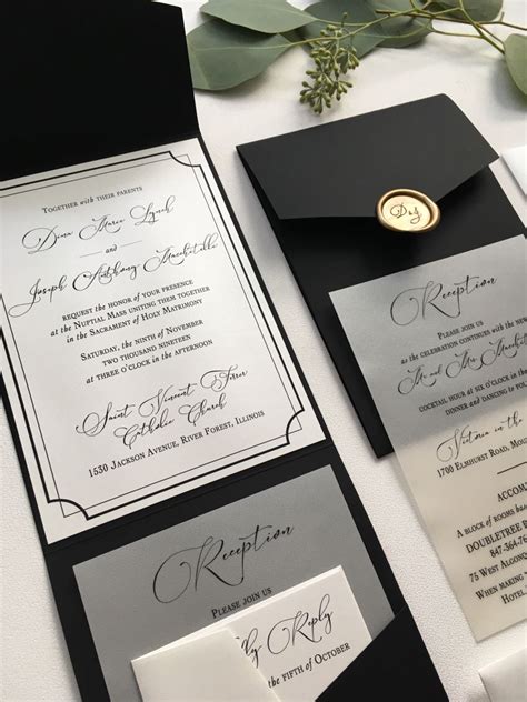 Black Pocket Fold Wedding Invitation With Gold Wax Seal Artofit