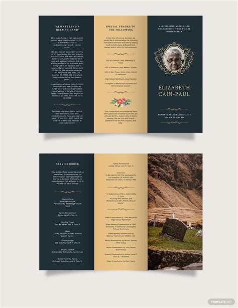 Printable Funeral Obituary Tri Fold Brochure Template In Pages