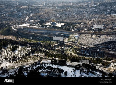 Aerial photograph of the old city of Jerusalem after snow storm Stock ...