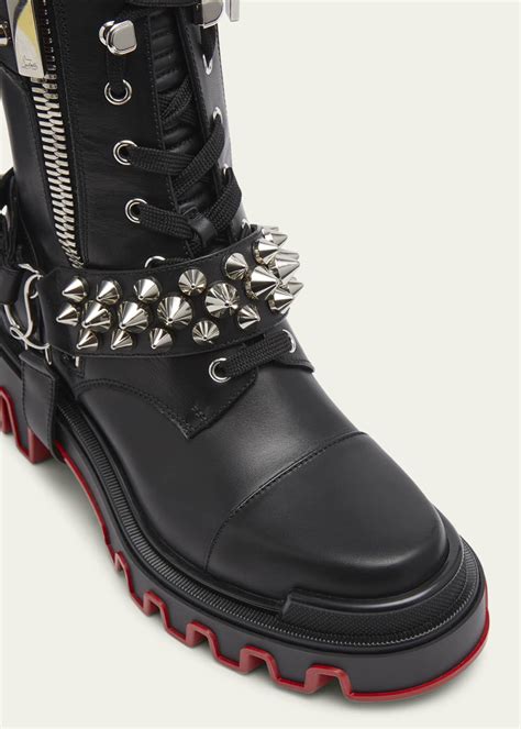 Christian Louboutin Janetta Red Sole Spike Leather Biker Boots