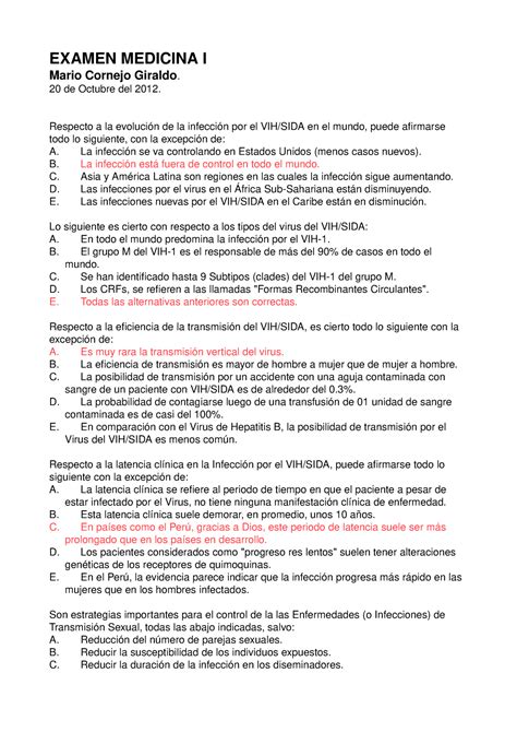 Examen Mayo Preguntas Y Respuestas Examen Medicina I Mario