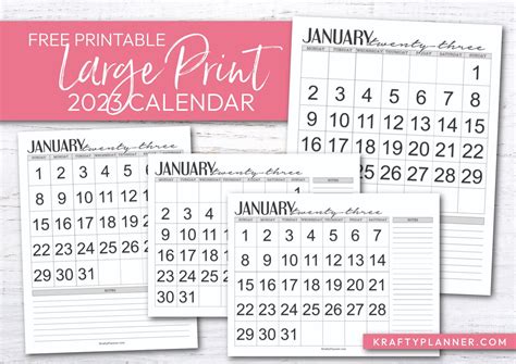 Large Print 2023 Calendar {Free Printable} — Krafty Planner