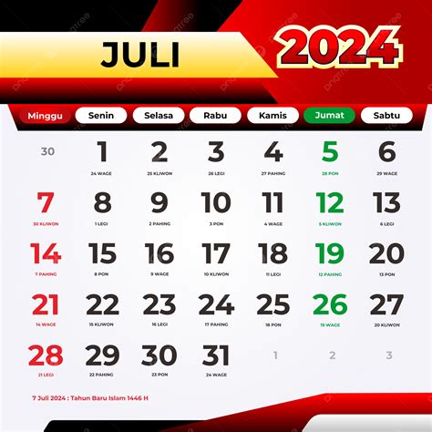 Gambar Kalendar Julai 2024 Lengkap Dengan Tarikh Cuti Umum Vektor