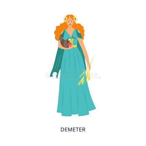 Demeter Greek Goddess Of Olympian Pantheon Flat Vector Illustration