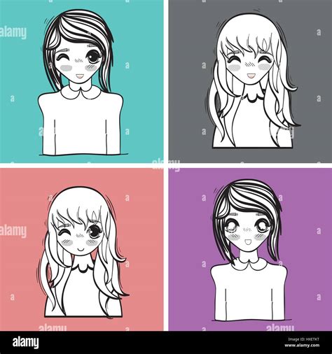 anime set cute expressions women Stock Vector Image & Art - Alamy