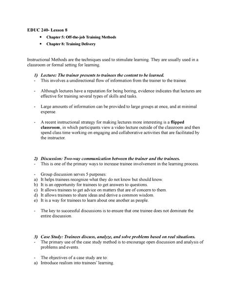 EDUC 240 Lesson 8 Notes EDUC 240 Lesson 8 Chapter 5 Off The Job