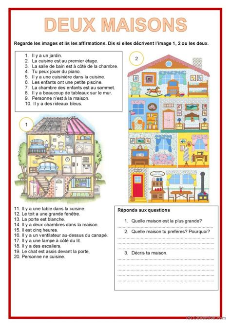 Description image Deux maisons Français FLE fiches pedagogiques