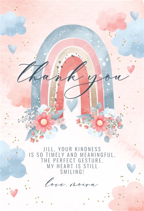 Thankful Rainbow Hearts Thank You Card Template Greetings Island