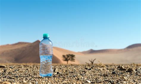 O Homem Sedento No Deserto Alcança Para Uma Garrafa Da água Foto de