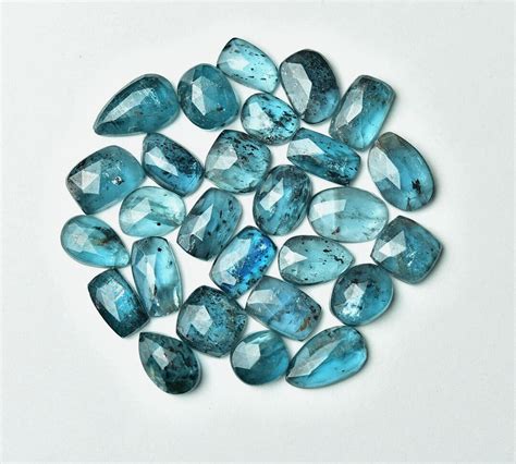 9 10MM Moss Kyanite Rosecut Freeform Shape Teal Blue 3 Pieces Pack