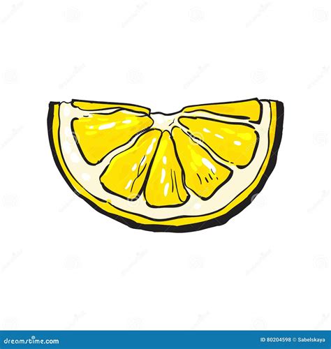 Hand Drawn Slice Of Lemon Isolated Vector Illustration Stock Vector