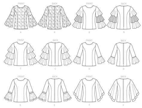 Vogue Pattern V9243 Misses Princess Seam Tops With Flared Sleeve Variations