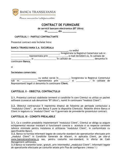 CONTRACT DE FURNIZARE Banca Transilvania