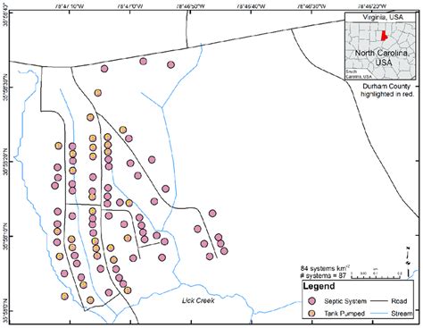 Map Showing The Relative Locations Of Septic Systems Within The Studied