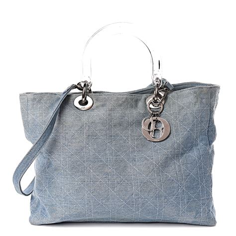 Christian Dior Denim Cannage Large Lady Dior Tote Blue