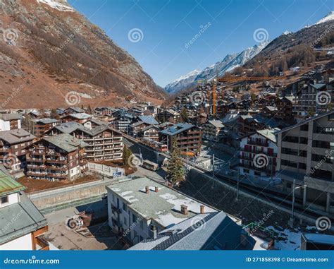 Aerial View on Zermatt Valley Town and Matterhorn Peak in the ...