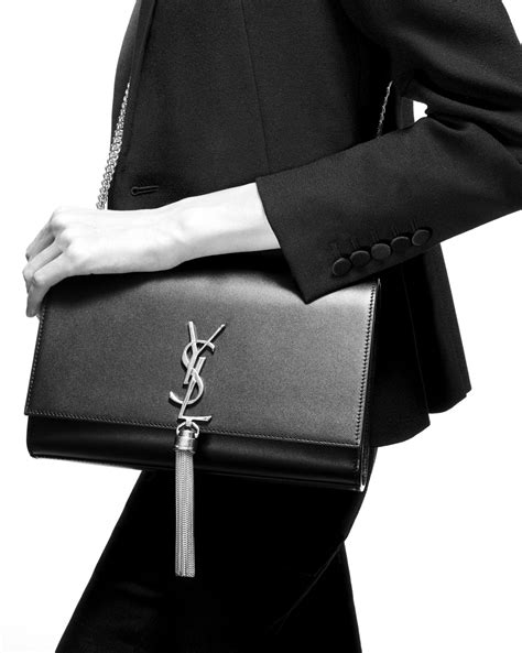 Kate Medium Chain Bag With Tassel In Crocodile Embossed Shiny Leather Saint Laurent