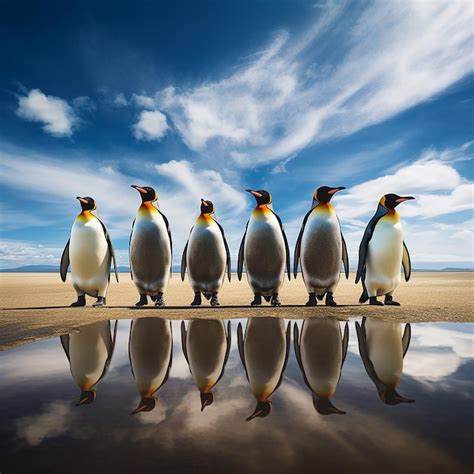 Cute Penguins Standing On A Beach Premium AI Generated Image