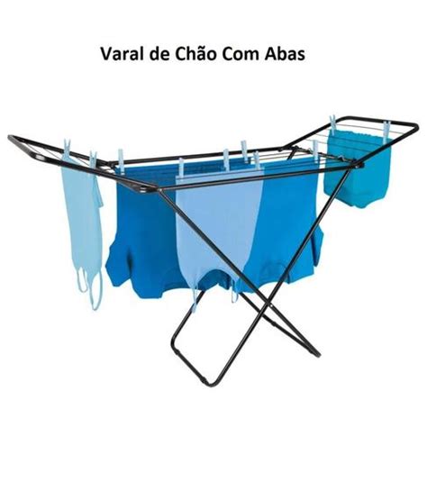 Varal de Chão Reforçado Abas Dobrável Retrátil Até 20Kg Black