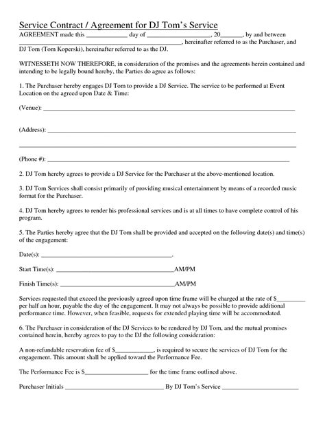 Wedding Dj Contract - Free Printable Documents