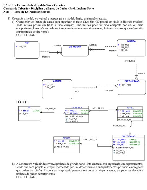 Exercícios De Banco De Dados Aplicados Aula 07 Resolvidos Unisul Universidade Do Sul De