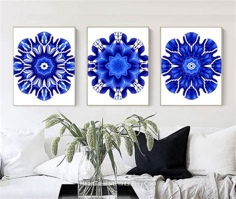 Royal Blue Wall Art Set of 3 Prints Blue Living Room Decor | Etsy