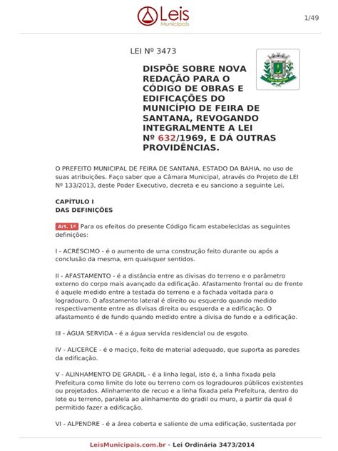 CÓdigo De Obras E EdificaÇÕes Do MunicÍpio De Feira De Santana Lei