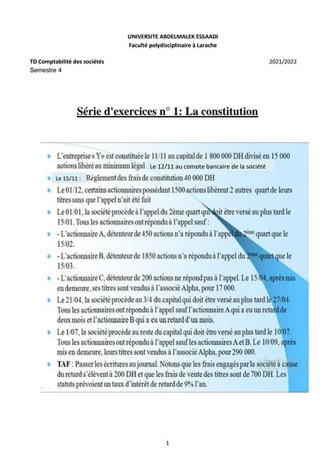 Solution Td Comptabilit Des Soci T S Studypool