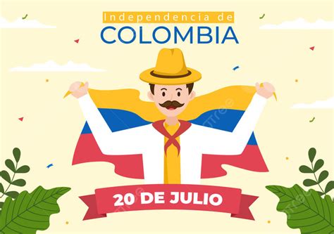 20 De Julio Independencia De Colombia Cartoon Illustration With Flags