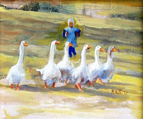 Chasing The Geese By Pat White Painting Art Watercolor Animals