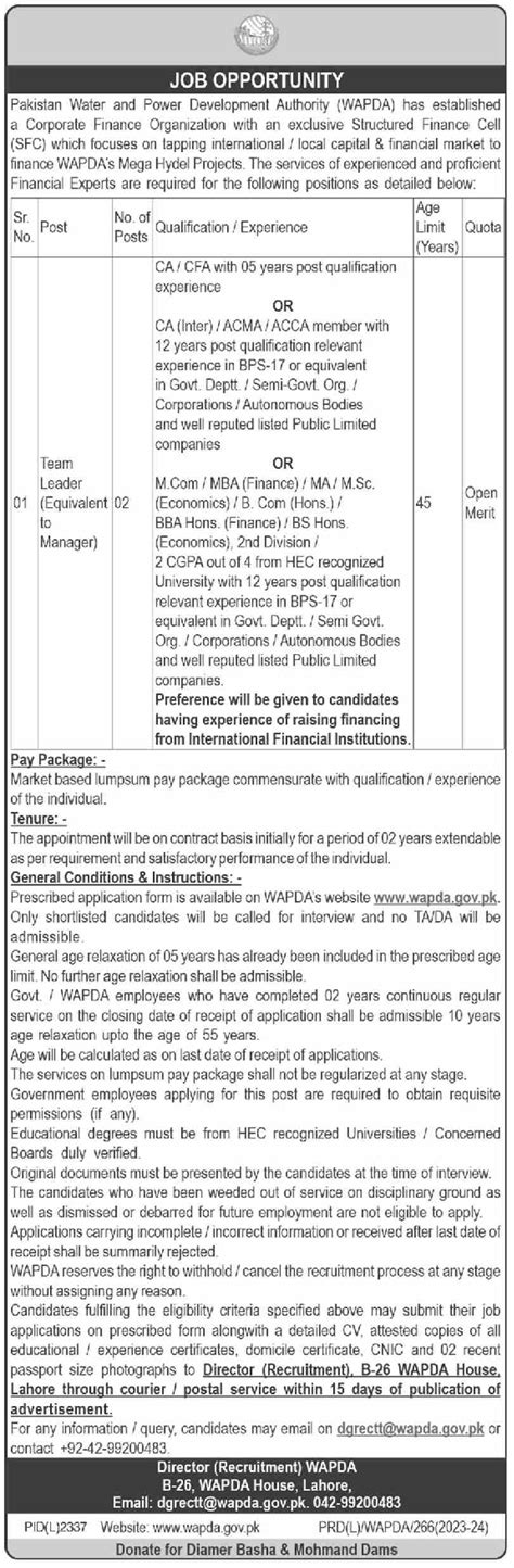 Water Power Development Authority WAPDA Jobs 2024 2025 Job