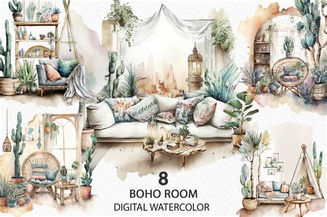 Watercolor Boho Interior Clipart Png Graphic By Julia Bogdan Creative