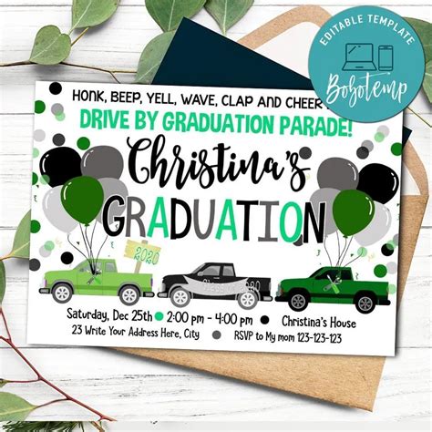 Editable Drive By Virtual Graduation Parade Invitation Template